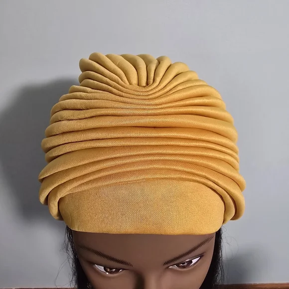 Handmade Pre-styled African Head Wrap, Yellow